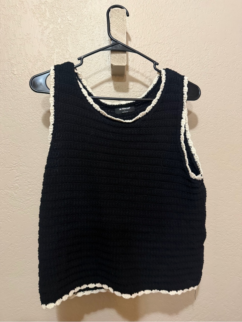 Black Knit Tank Top with Cream Trim - Women
